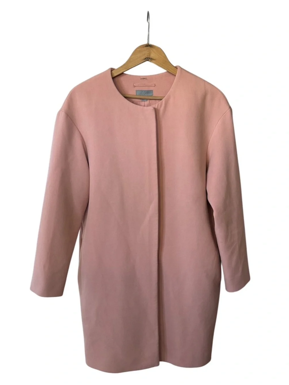 COS | Women’s Blush Pink Soft Minimalist Collarless Hidden Zip Front Coat Size 4